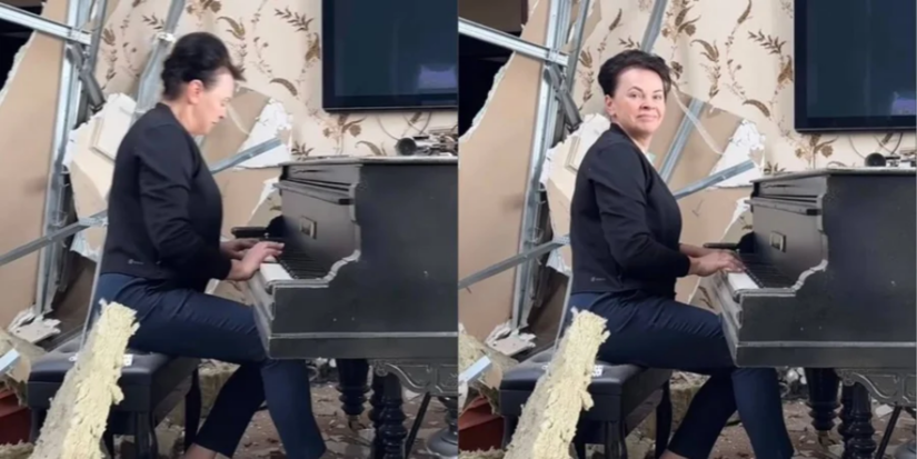 В Киевской области женщина сыграла в своем разрушенном доме «Ніч яка місячна»